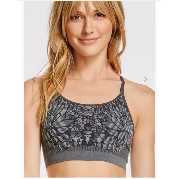 Fabletics Other - Fabletics Small ? Samana Gray Floral Stripe Jacquard Seamless Sports Bra Workout